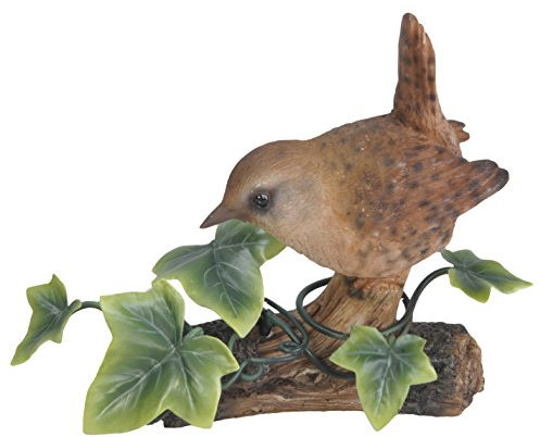 Vivid Arts – Zaunkönig mit Ivy – Vogel-Skulptur aus Kunststoff, handbemalt, wetterfest, braun und grün