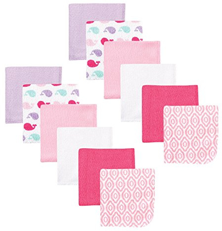 Luvable Friends Unisex Baby Cotton Rich Washcloths, Girl Whale, One Size