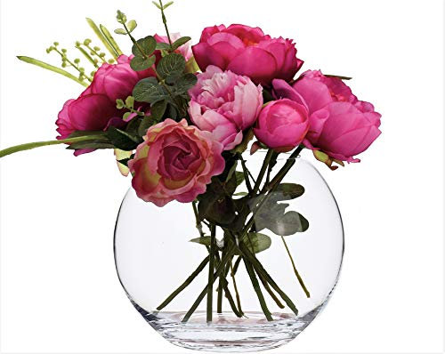 SOLAVIA Clear Glass Round Large Fish Bowl Style Flower Vase 21 x 16cm, Housewarming Birthday Gift