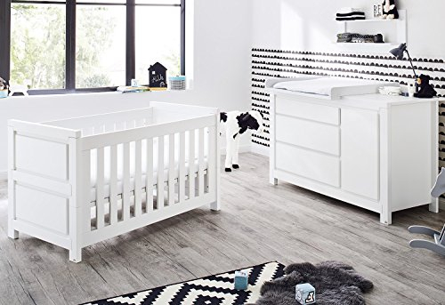 PINOLINO Babyzimmer Möbel Spar-Set Milk extrabreit, Kinderbett und Wickelkommode, weiß