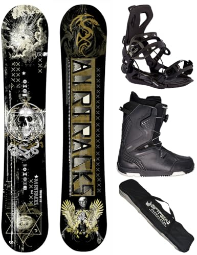 Airtracks Herren Snowboard Set Freeride Freestyle Carbon Board Wow Wide Hybrid Rocker 164 - Snowboard Bindung Master - Softboots Strong ATOP 45 - SB Bag