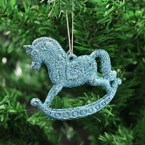 Robelli 3 Pack of Glitter Rocking Horse Christmas Tree Hanging Pendant Decorations (3, Blue)