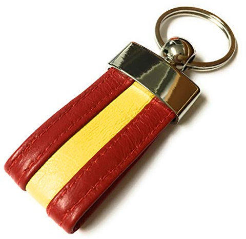 YOJAN PIEL | Llavero de PIEL de La Bandera de España (100% Artesano) | Para Mantener las Llaves Juntas | Llavero Colgante de Metal y Cuero | Resistente y Duradero | Gran Acabado y Calidad