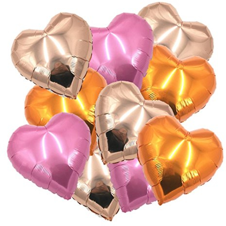 ballonfritz® Herzballons Set in Rosegold/Orange/Rosa 10-tlg. - XXL 18 Folienballon-Set als Hochzeit Deko, Geschenk oder Liebes-Überraschung zum Valentinstag