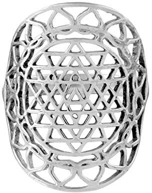 81stgeneration Großer Sri Yantra-Scheibenring aus Sterlingsilber für Damen | Symbol der Heiligen Geometrie im Filigranstil | Übergroßer Durchbrochener Panzerring | Spiritueller Yoga-Statement-Schmuck
