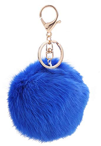 Plüsch-Ball Keychain Pom Pom-Kaninchen-Haar-Kugel-Schlüsselanhänger Handtasche Auto-Schlüsselring Anhänger Dekoration (Blau)