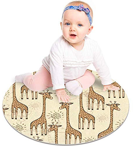 EZIOLY Teppich, Motiv Afrika, Giraffe, rund, für Kinderzimmer, Kinderzimmer, Kinderzimmer, 60 x 60 cm