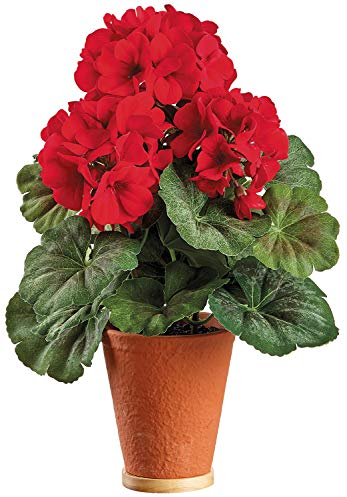 Künstliche Geranie im Terrakotta-Topf, UV-geschützt, 34 cm hoch, für den Innen- und Außenbereich