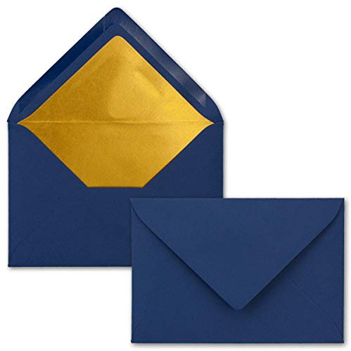 10x Briefumschläge B6 mit Gold Innenfutter - 12,5 x 17,6 cm - Nachtblau - (Blau) - gefüttert mit metallic Papier - Nassklebung - FarbenFroh by GUSTAV NEUSER