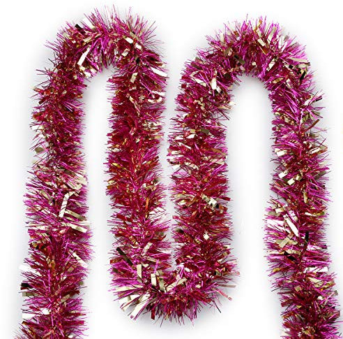 Super Holiday 10,2 cm Lametta-Girlande, gedreht, 9 m, künstliche Girlande für Weihnachtsbaum, Dekorationen für den 4. Juli, perfekte Dekoration für Feiertage, Wendding Geburtstagsparty (Rosa/Gold)