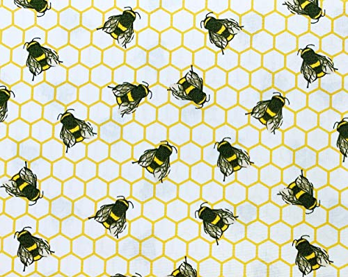 Bienen- und Wabenmuster auf Elfenbein, Bastelmaterial, 110 cm, 100 % Baumwoll-Popeline, 130 g/m², Meterware (CP0837IVO))