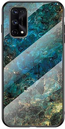 MingMing Funda para Realme 7 Pro Marmol Case Tapa Trasera de Cristal Templado con TPU Edge Carcasa para Realme 7 Pro (BLU)