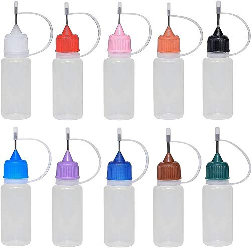 10pcs Empty Plastic Squeezable Liquid Dropper Filling Bottles, Needle Tip Applicator Glue Bottle DIY Quilling Tool Precision Bottle,10ml (5 Colors 10pcs)