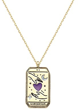 QIN 2021 Kreative Mädchen Bunte Emaille Tarot Karte Anhänger Halskette Gold Platd Quadrat Mond Sonne Welt Welt Liebe Kraft Paar Halskette