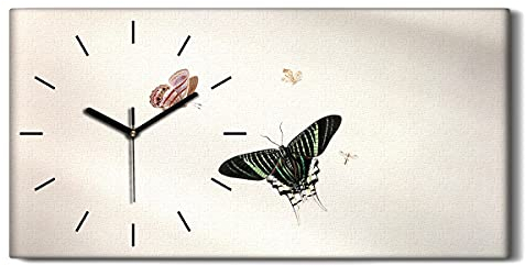 Coloray Uhr auf Leinwand - Schwarze Hände - Wand Uhr Ohne Tickendes Geräusc Dekoration Kunst Wohnzimmer Segeltuch - Käfer Insektenschmetterling.