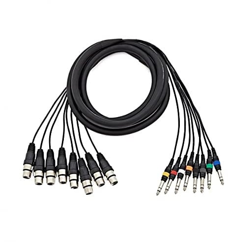 gear4music 8 Way Female XLR to Stereo 1/4 Inch Jack - Multicore Cable Loom - 3m