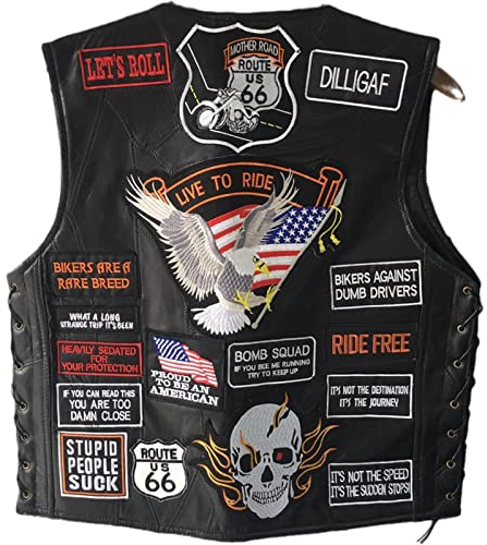 Caige Chaleco de Cuero de la Motocicleta de los Hombres, Bandera Americana, águila, Bordada, Chaleco de PU,C,M