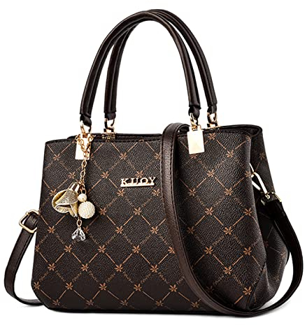 FORRICA Handtaschen Damen Exquisiter Anhänger Umhängetasche Elegant Ahornblatt Henkeltasche Frauen Shopper Tasche PU Leder Schultertasche Braun Griff B