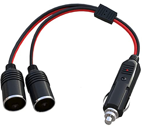 Cleqee Car Cigarette Lighter Splitter 1 to 2 12V Power Charger Port Adapter Plug Socket 2-Way Splitter 11.8inch Cigarette Lighter Extension Cord with 15A Fuse