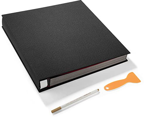 HoneyTolly Großes Fotoalbum, selbstklebend, 10x15 cm, 12x17 cm, 21x28 cm, Scrapbook, magnetisch, Länge 33xBreite 32 cm, 120 schwarze selbstklebende Seiten, Leineneinband, DIY-Fotoalbum (schwarz)