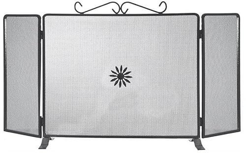 Virsus Parascintille con Ante, in ferro battuto con spessore 1,2 cm, misura 60x50 cm, di colore nero con sfumature, 3 Pannelli, schermo protezione da scintille per camini e stufe a legna