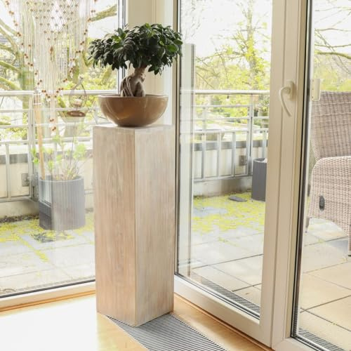 Oriental Galerie Säule Holzsäule Dekosäule Podest Ständer Sockel Blumenständer Holz Weiß/Whitewash klein 65 cm