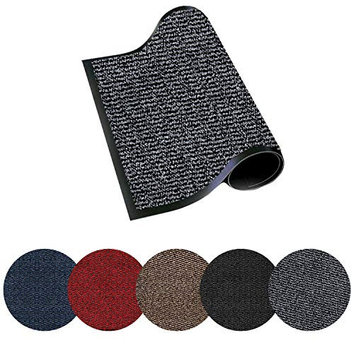 Trendsco - Dirt Trapper Door Mat Indoor & Outdoor - Non Slip Rubber Backing Carpet and Floor Mat for Home, Kitchen & Office - Super Absorbent Washable Rug Mat for Front & Back Door (Grey || 90 x 150)