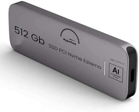 SSD esterno portatile da 512 Gb, fino a 1050 MB/s Unità a stato solido esterna USB 3.2 Gen2 ultra veloce Mini SSD esterno USB-C per laptop, dispositivi di tipo C, garanzia Italiana