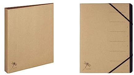 Pagna Ringbuch A4 Pur, praktische 2-Ring-Mechanik, stabiler Graukarton mit Kraftpapier überzogen & Ordnungsmappe Pur, 7 Fächer, schwarzes Eckspanngummi, Recyclingkarton mit dezentem Druck