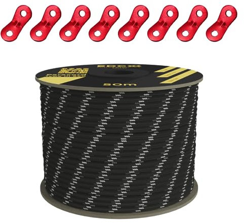 Cordes de hauban réfléchissantes avec tendeur en Alliage d'aluminium, Cordon tendeur en Nylon pour Tente, bâche, Camping, 4 mm (30 m, 50 m) + clés