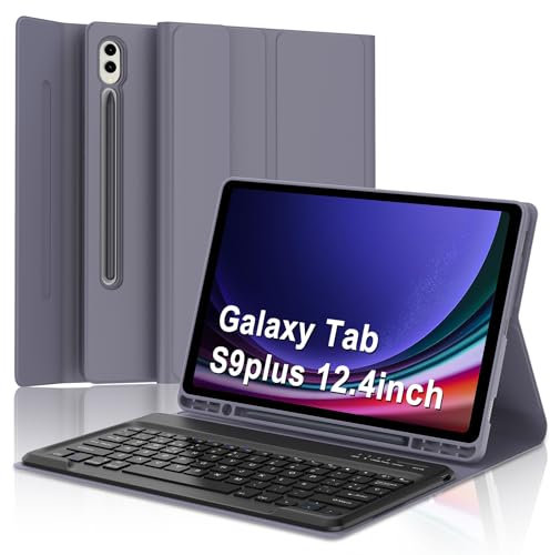 SENGBIRCH Teclado para Samsung Galaxy Tab S10 Plus 2024, Funda con Teclado para Samsung S9/S9FE Plus, España Ñ Bluetooth Desmontable Teclado Galaxy Tab S10+/S9+/S9FE+ 12.4 Pulgadas, Púrpura