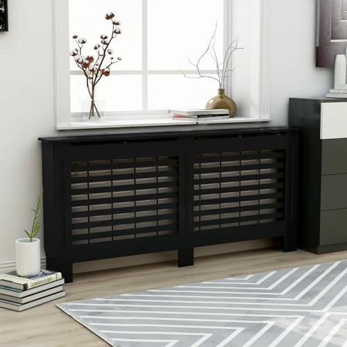 BaraSh Radiator Cover White Modern MDF Vertical Slats Wood Decorative Cabinet for Living Room Bedroom Hallway, Large,Radiator Cover Black 172x19x81 cm MDF