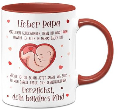 Tassenbrennerei Tasse - Lieber Papa herzlichen Glückwunsch, denn Du wirst Papa - Geschenk für werdenden Vater - Schwangerschaft verkünden (Rot)