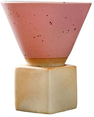 Coarse Pottery Coffee Mug with Base, 200ml Triangular Cone Shape Porcelain Mug Ceramic Tea Cup Japanese Coffee Tea Cup (B)
