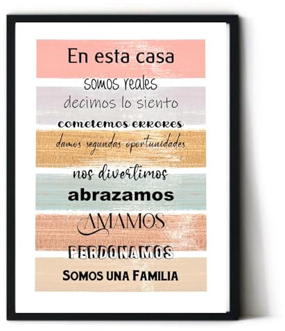 Normas de la casa. Cuadro frase motivadora. Lamina A3 ó 50 x 70 enmarcada. Cuadro con mensajes.cuadros decorativos con marco, sin clavos. Hecho en España (A3 (29,7 X 42cm), MARCO NEGRO)