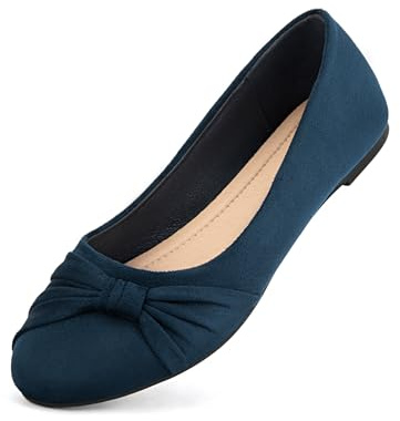 MaxMuxun Women Wide Flats Dress Shoes Faux Suede Round Toe Classic Slip On Comfort Navy Ballet Flats Size 9