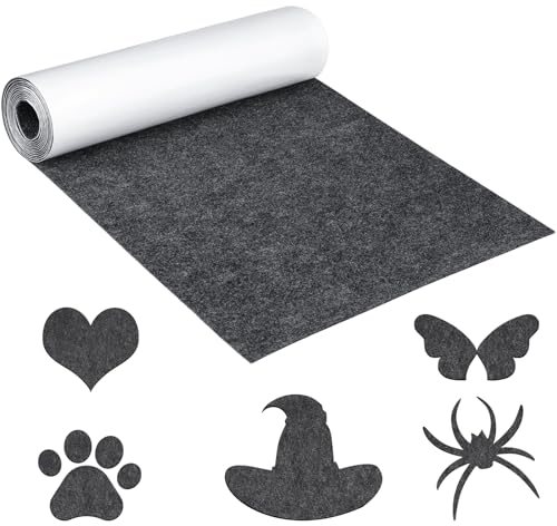 Wzone 31×200cm Feutrine Autocollante, Gris Foncé Rouleau Feutrine Adhésives, 1mm D'éPaisseur Tissu Autocollant Reparation, Feutrine pour Boîte - Cadeau, Cadre Photo, Chaise et Canapé, etc