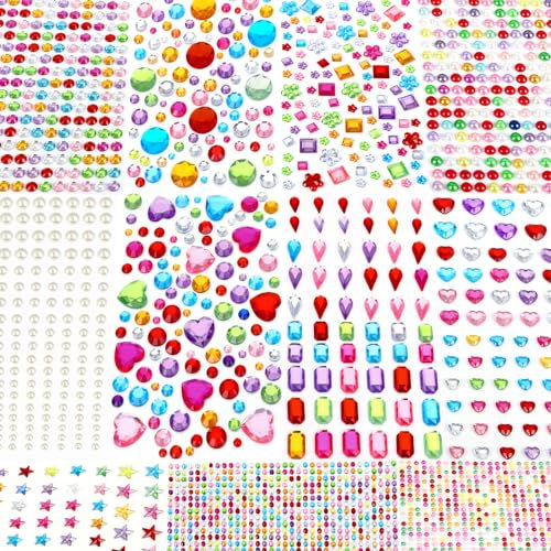 JOISHOP 3034pcs Gem Stickers, Rhinestone Self Adhesive Gems, Stick on Gems Jewel Stickers Sticky Gems for DIY Crafts Gluing