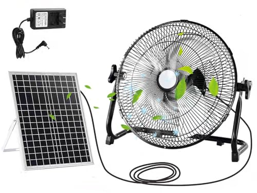 HSPLXYT 14 Solar Powered Fan, 15W Solar Panel Power Fans for Greenhouse or Chicken Coop Air Circulation Cooling;Camping Fan Floor Fan,Ideal for summer cooling. (Color : Black, Size : 18 in (46cm))