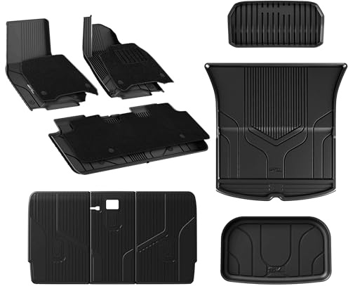 3W Floor Mats & Boot Liner & Carpets & Seat Back Mats Fit for Tesla Model Y 2021-2024 2025, All Weather Dog Friendly TPE Model Y Liners Non Slip Tesla Accessories (12 PCS Not for Model Y Juniper)