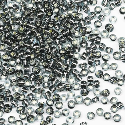 Bulk Seed Beads 110 Grams About 1600pcs, 4mm 6/0 Gray Glass Craft for Making Earrings, Bracelets, Pendants, Waist Jewelry,DIY Handmade Seed Beads(Gray Silver Core)