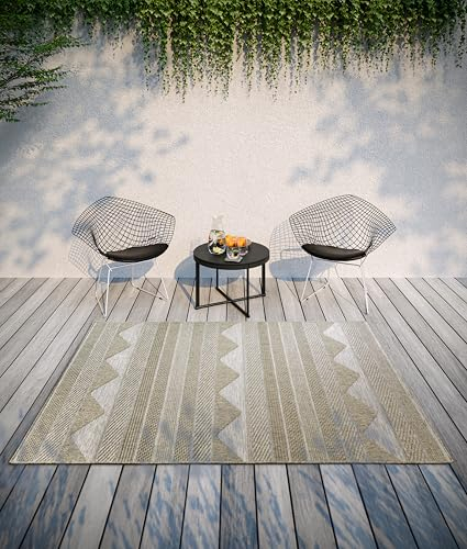 Villeroy & Boch Elisabeth In- & Outdoor Teppich Modern - Modernes Flachgewebe, Boho, Ethno, ÖKO-TEX Wetterfest & UV-beständig für Balkon, Terrasse, Garten – Natur Braun, 115x170cm