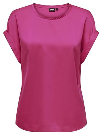 ONLY Damen Onllieke S/S Satin Mix Top WVN Noos Oberteil Mit O-Ausschnitt Und Kurzen Ärmeln Für Den Femininen Stil, Pink Yarrow, X-Small