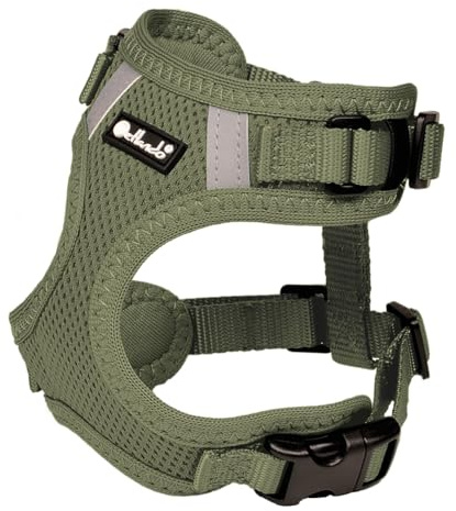 Petlando Hundegeschirr Mesh Vest, leichtes Brustgeschirr aus weichem Mesh & Nylon, stufenlos verstellbar, reflektierend mit 2 D-Ringen, Olive M, Welpengeschirr