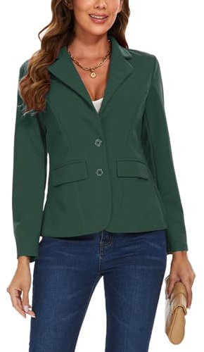 LADI TREND Blazer Jackets for Women Long Sleeve Suit Jacket 2 Buttons Comfortable Stylish (Dark Green L)
