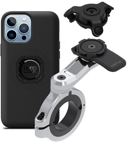 Quad Lock Motorcycle Handlebar Phone Mount PRO Chrome - Large Kit with Vibration Dampener and iPhone 13 PRO Max MAG Case