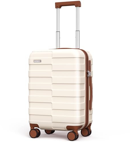 Vipbox Koffer Klein Hartschale 55cm (3 Jahre VIP-Service) Leicht Polycarbonat Reisekoffer Ultra-Langlebige Trolley Handgepäck mit 4 Rollen und TSA Schloss, Elegantes Weiß
