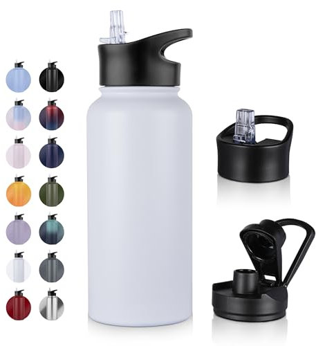 UMBFUN Insulated Water Bottle - 1L 2 Lids (Straw Lid and Spout Lid) - with Straw,Stainless Steel Double-Walled Insulated Vacuum Leakproof,BPA Free,Drink Flask for Travel Sports Gym Camping Hiking