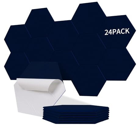 Sonuvia 24 Stück Hexagon Akustikplatten selbstklebend, Schallschutz & Schalldämmung für Wände & Türen – 230kg/m³, NRC 0.95, 100% Polyester, Ideal für Schallschutz Wand, Sternenhimmel blau
