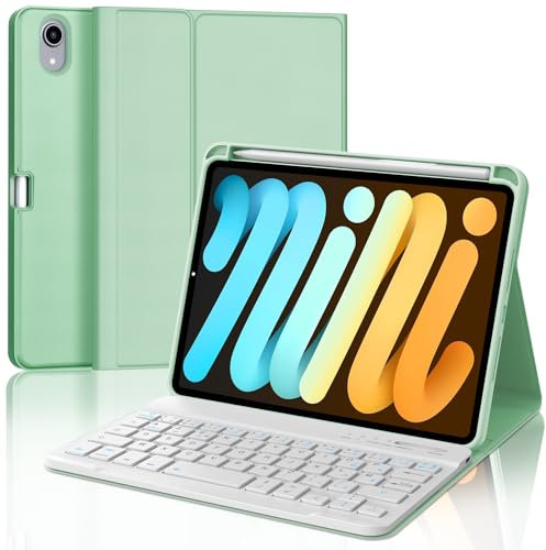 IVEOPPE Coque Clavier iPad Mini 7 (A17 Pro)/6 8.3 Pouces, Rechargeable Etui Clavier AZERTY Détachable pour iPad Mini 7 8.3 2024/6 8.3 2021, Vert Gazon